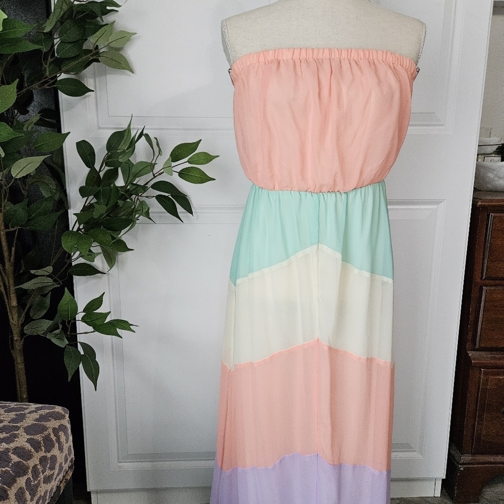 Colorful Strapless Maxi Dress